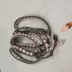 Leather, Pearl, Stone Bracelet